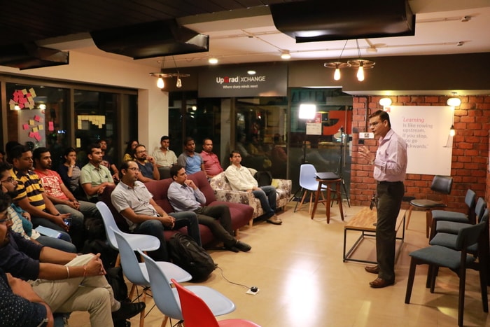Dr. Pavan Soni introducing Product Management to attendees of Panel Discussion at UpGRad Xchange