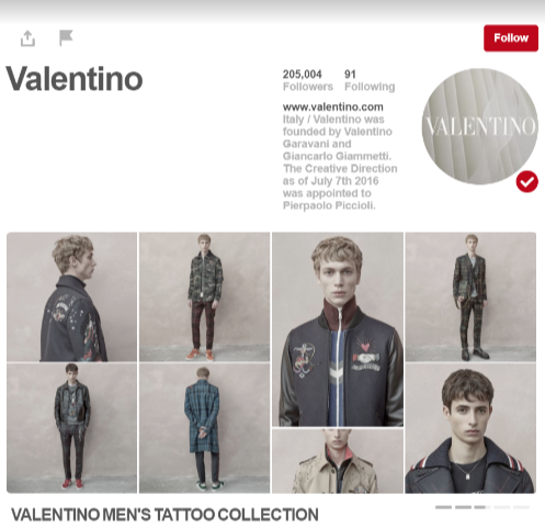 Valentino Pinterest Profile