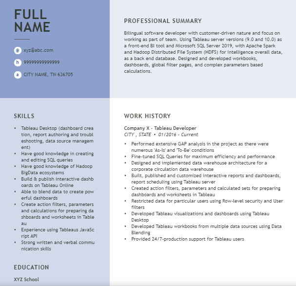 Tableau Developer Resume: Complete Guide & Samples [2024] | upGrad blog