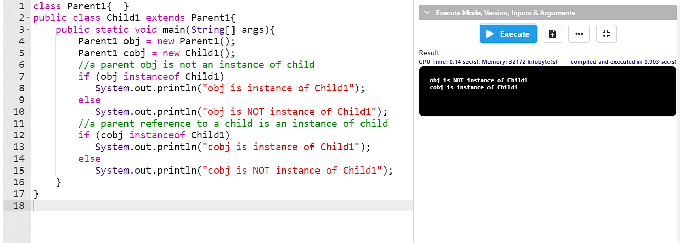 Instance of operators with different parent-child references example